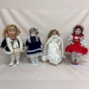 Lot of 4 Porcelain Dolls Vintage 12”, 13”